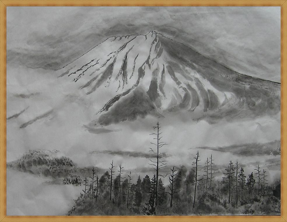 水墨画 富士山 作者不詳 忌まわしい 額41×53 5絵29×41奥行き1 水墨画 富士山 作者不詳 忌まわしい 額41×53 5絵29×41奥行き1