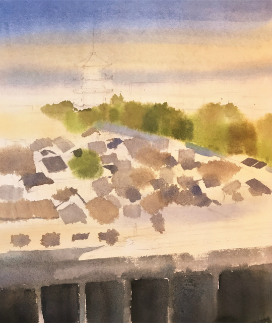 透明水彩画「家路」アヴァロン10号 (3)途中
