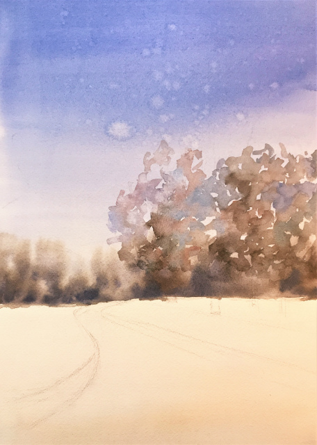 2020.01.04透明水彩画「白い恋人」途中 (2)