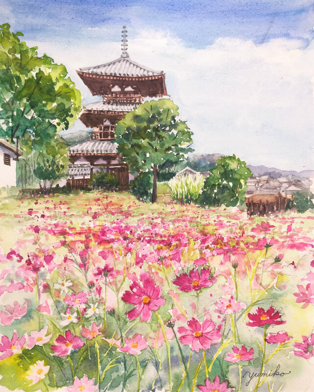 コスモス コスモス コスモス~🌸 : 水彩的生活KUROKAWAの透明水彩画 コスモス コスモス コスモス~🌸 : 水彩的生活KUROKAWAの透明水彩画