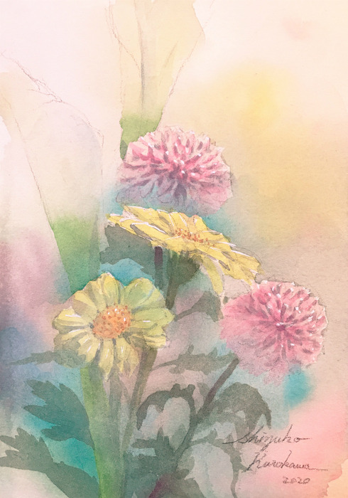 2020.03.27 透明水彩画「春の囁き」(1)