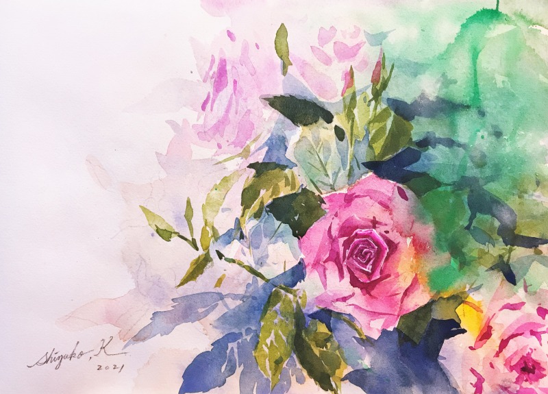 透明水彩画「薔薇の習作」~とはいえフワッとサラッとは魅力的 透明水彩画「薔薇の習作」~とはいえフワッとサラッとは魅力的