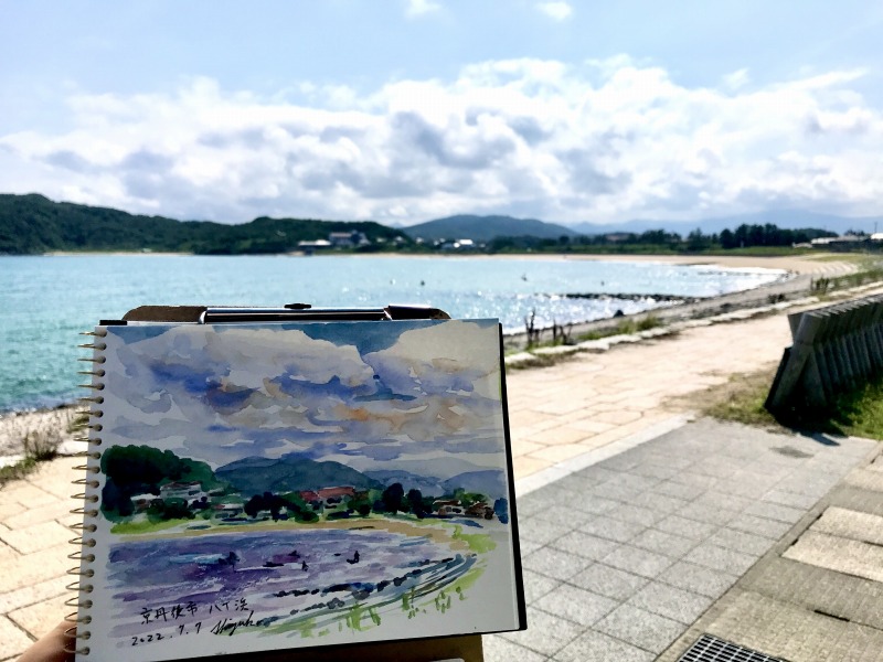 京丹後の海辺⛵ぶら～り透明水彩スケッチ散歩🎨📷🎥♨