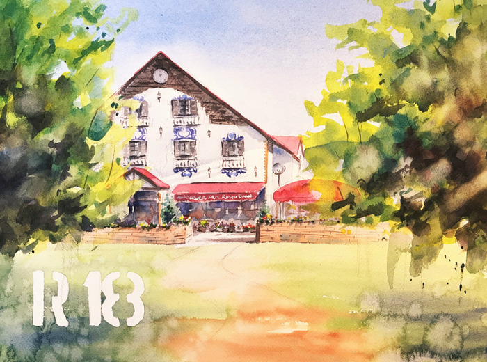 あ!また文字入れでミスってしまった!!透明水彩画「枚方の風景(製作途中)」(´;ω;`)ウゥゥ