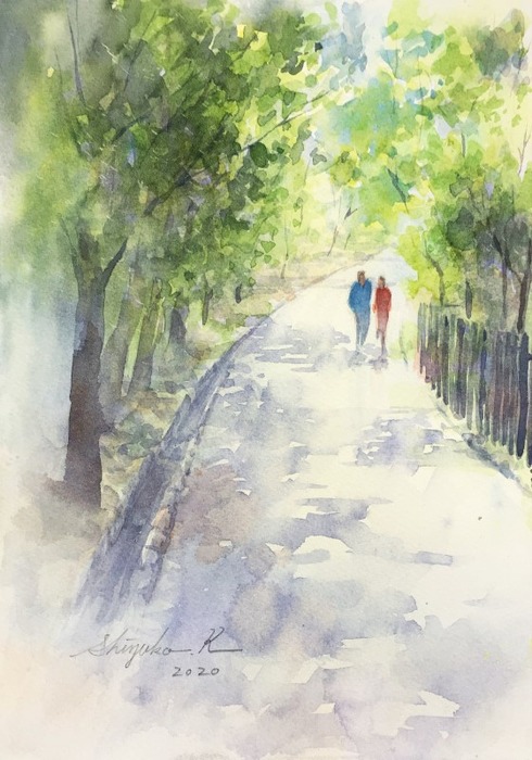 透明水彩画「散歩道」山田池公園&「モチベーション」の無いときは・・・