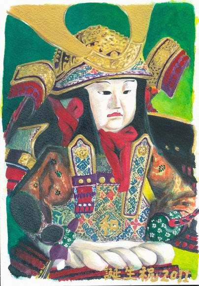 透明水彩画「五月人形」