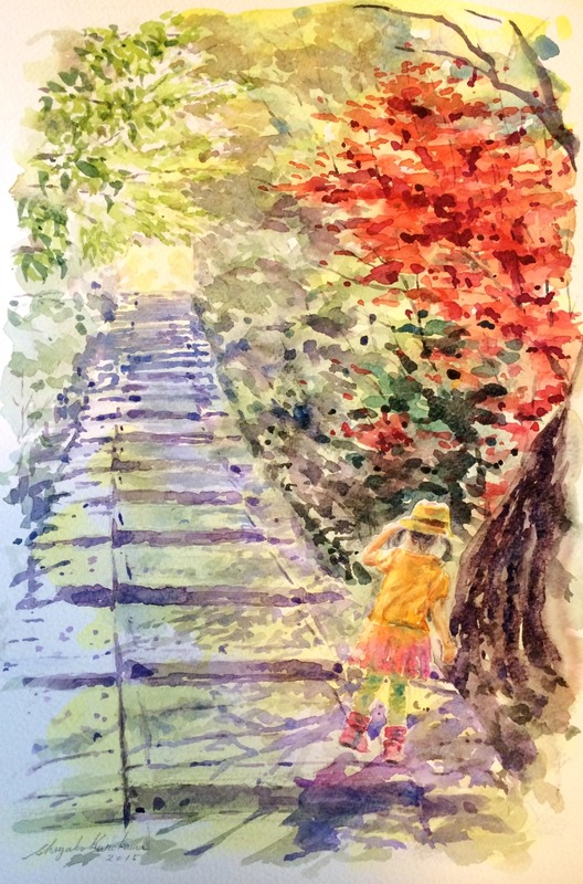 透明水彩画「京都の風景(台所坂)」描きなおす可能性大