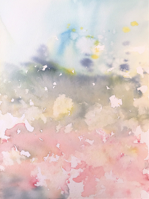 2020.01.30透明水彩画「待ちわびた季節」途中 (1)