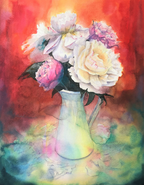 透明水彩画「赤い世界」2 (3)