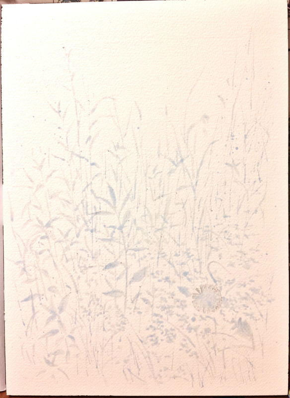 2016-12透明水彩画「野辺」(京都伏見)製作途中1