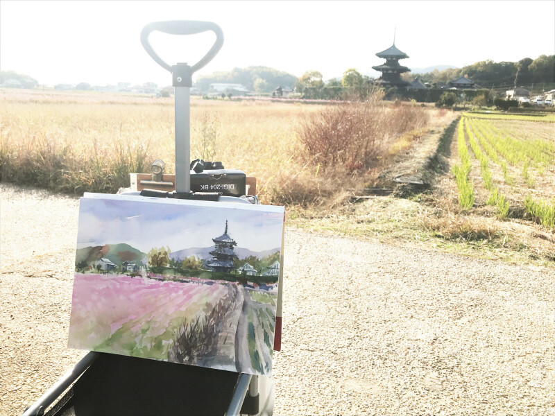 奈良：コスモスの咲く【法起寺】界隈へスケッチに行ってきました🎨