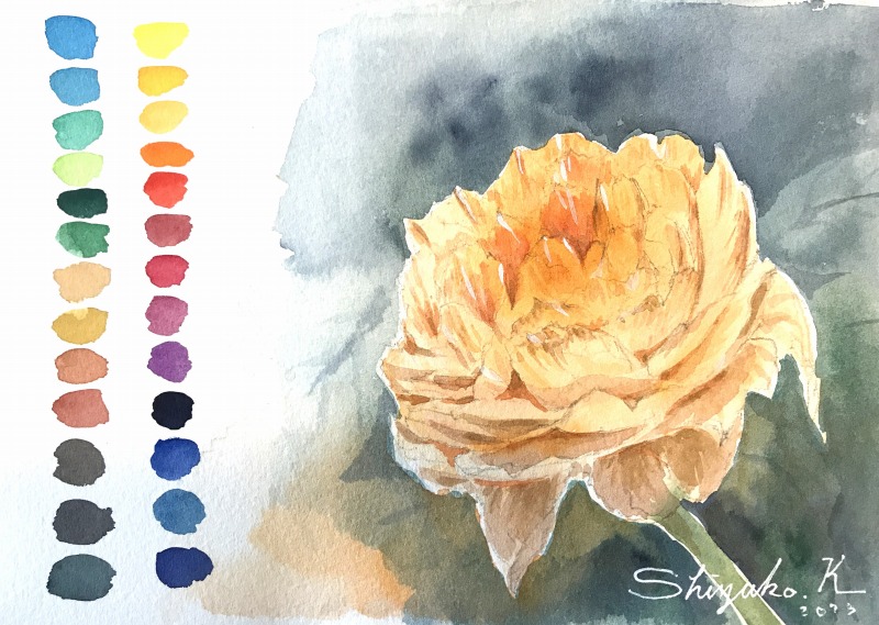 今日は【花を描く講座in伏見教室】の準備＆山路七緒初個展【天王寺 Nano Gallery】