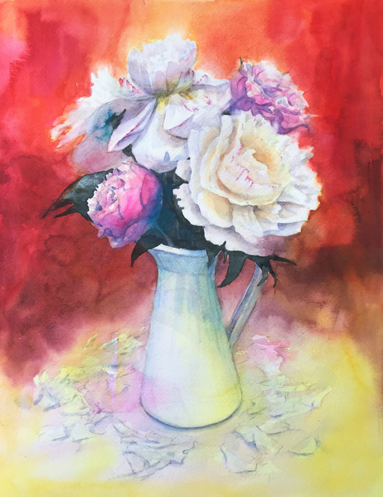 透明水彩画「赤い世界」2 (2)
