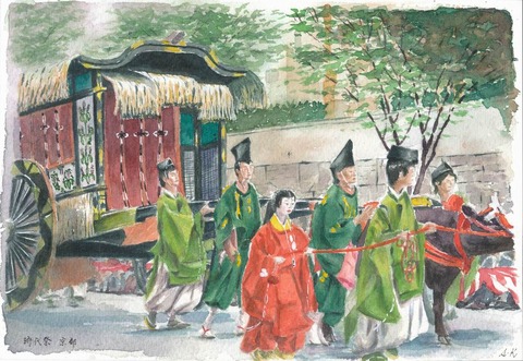 透明水彩画「時代祭 京都」#2 サムホールサイズ