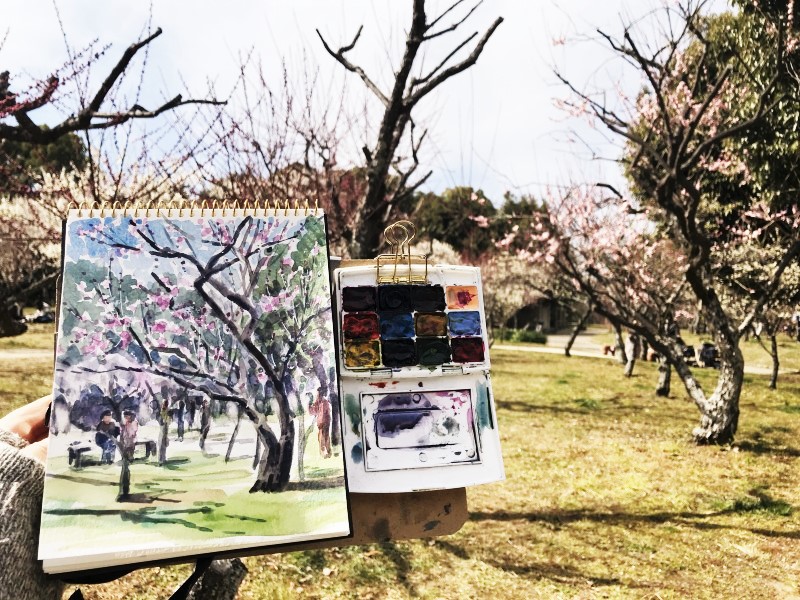 山田池公園（枚方市）梅スケッチ🎨