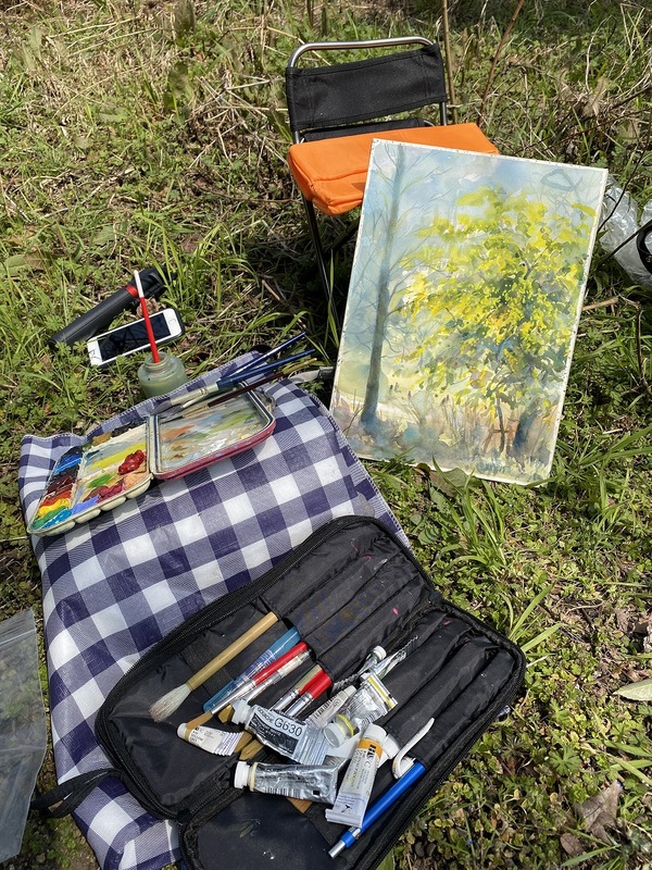 ミモザがもうすぐ見頃～３年半通った鶴見緑地の初めての場所でスケッチ～