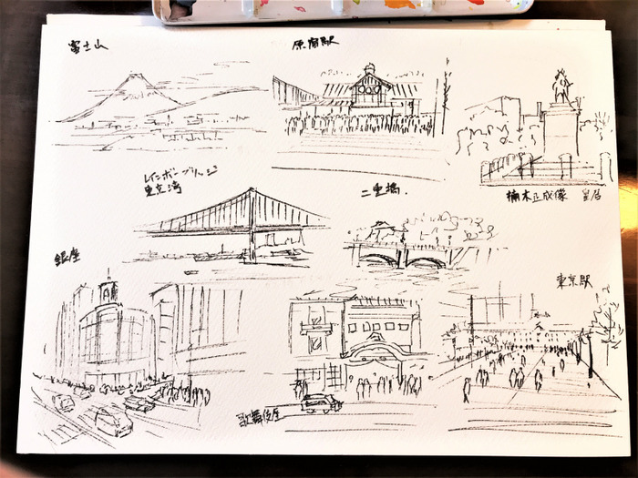 2020.01.11東京ペン水彩で街角クロッキー (3)