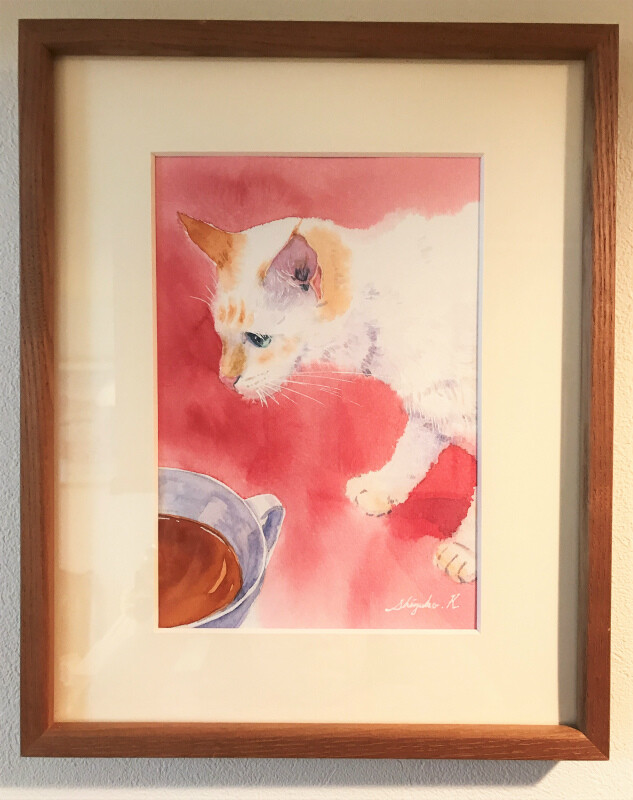 透明水彩画「Passing Cat」サムホールサイズ