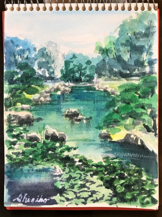 天王寺「慶沢園」スケッチ&透明水彩画に使う「白」色々