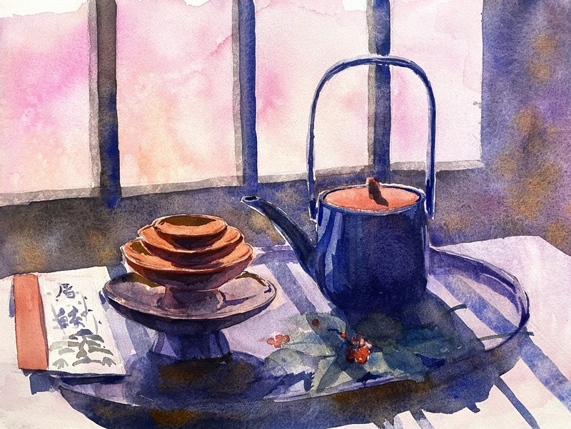 2026.01.01透明水彩画「朔日 雪の洗礼」F6サイズ途中7