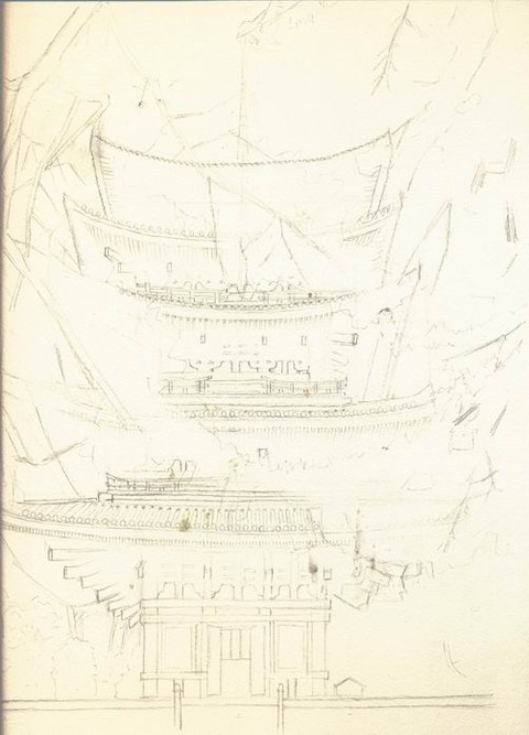 次回作品「奈良　興福寺　五重塔」下描き完了♪