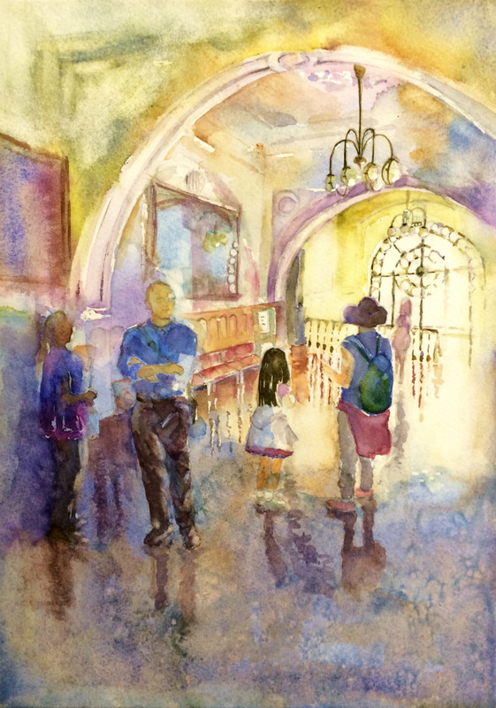 12Kさん透明水彩画作品「家族旅行にて」