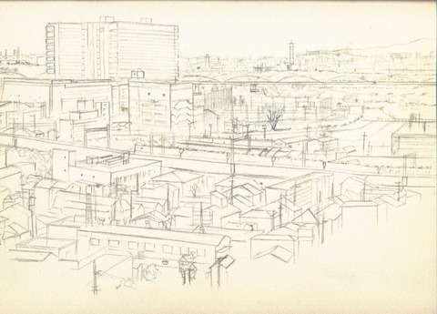 自宅から見える枚方の風景~淀川方面~ 下描き