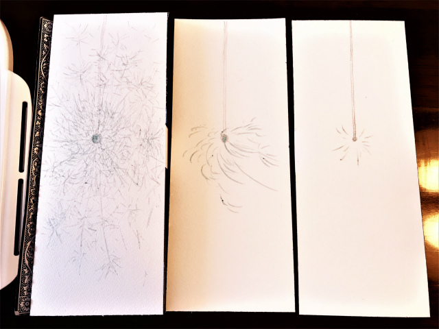 透明水彩画「線香花火(松葉)」製作途中 (2)