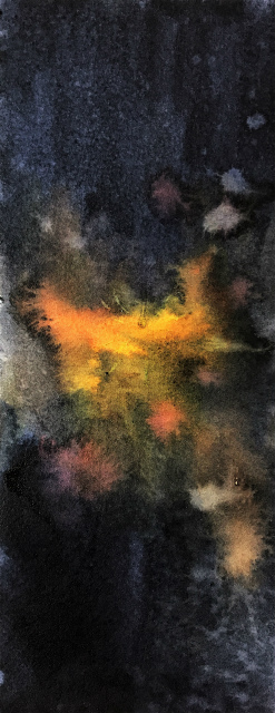 透明水彩画「線香花火(散り菊)」途中