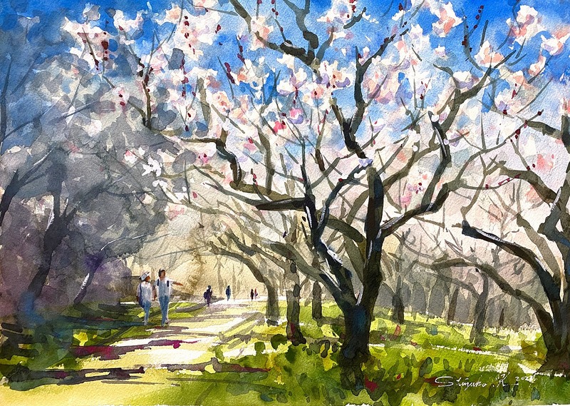 3/15「あんずの花咲く道」スケッチ🎨＆nicoさん個展訪問【深江橋】📷