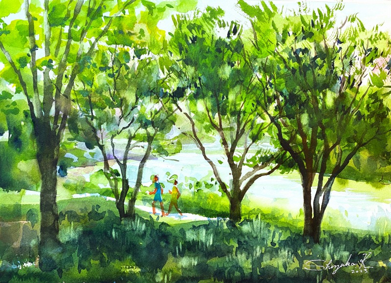 透明水彩スケッチ「真夏のランニング」＆久々の人物画展観賞（櫻田一郎