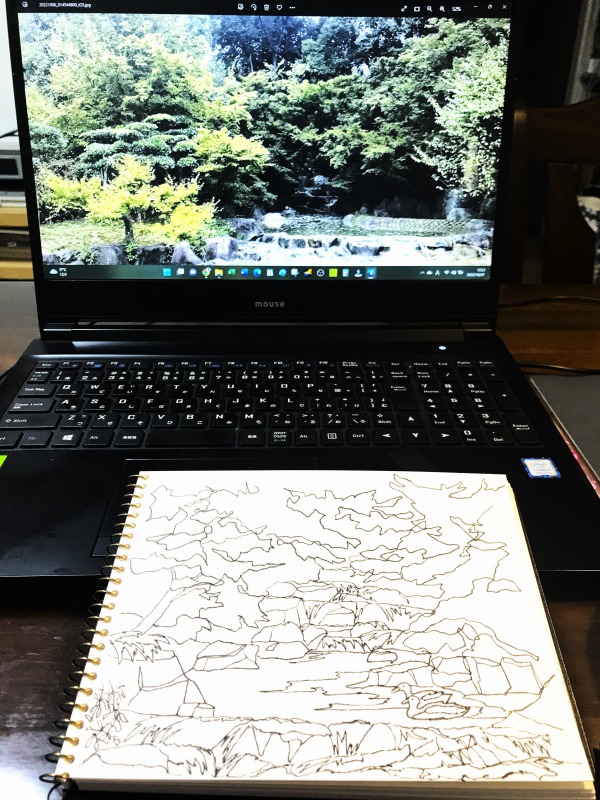 2022.10.06お散歩スケッチ「雨の日本庭園にて」鶴見緑地途中2