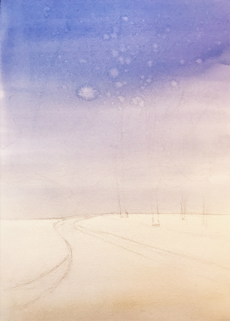 2020.01.04透明水彩画「白い恋人」途中 (1)