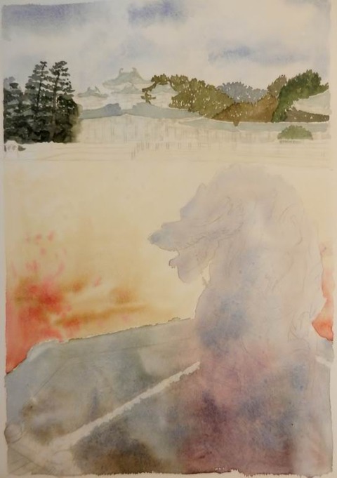 透明水彩画『平安神宮　龍の年（京都市　左京区）』着彩途中 (2)