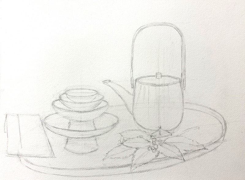 2026.01.01透明水彩画「朔日 雪の洗礼」F6サイズ途中3