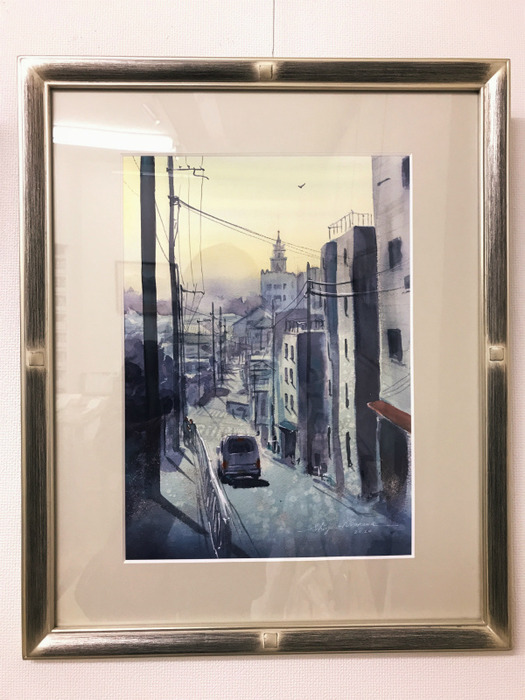 「黒川しづこマンスリー個展の様子:枚方の風景Ⅳ」下り坂のパース解説