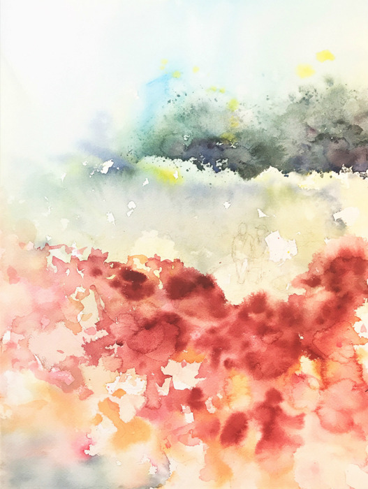 2020.01.30透明水彩画「待ちわびた季節」途中 (2)