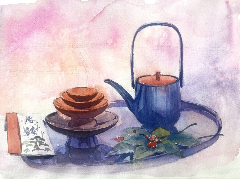 2026.01.01透明水彩画「朔日 雪の洗礼」F6サイズ途中5