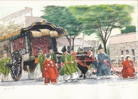 水彩画作品「時代祭り」完成しました。