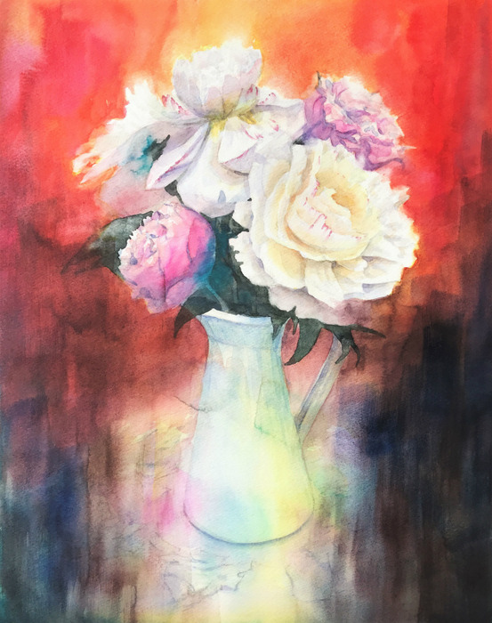 透明水彩画「赤い世界」2 (4)