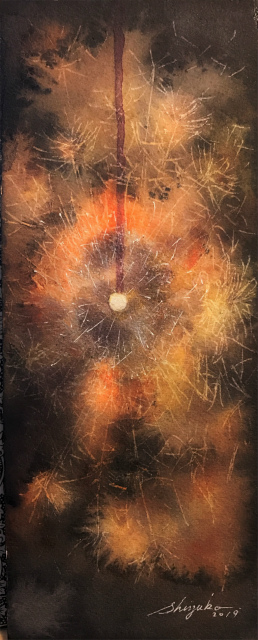 透明水彩画「線香花火(松葉)」アルシュ細目25×10