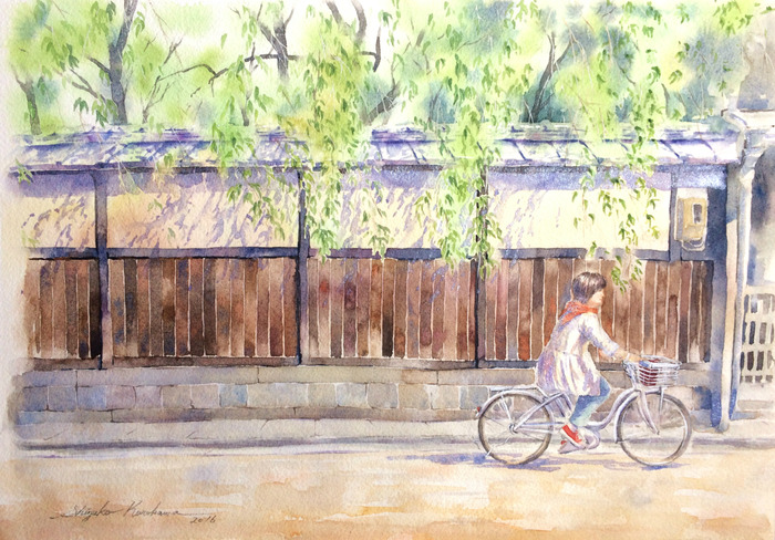 2016-7透明水彩画「風そよぐ　京都伏見」完成small