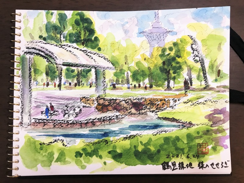 10分お散歩スケッチ & 蓮の花📷 鶴見緑地