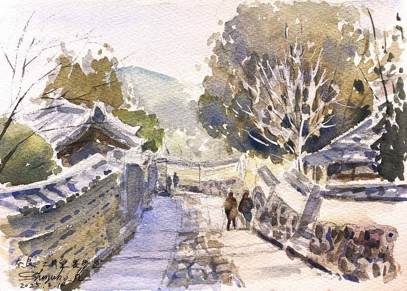 油絵二月堂裏参道