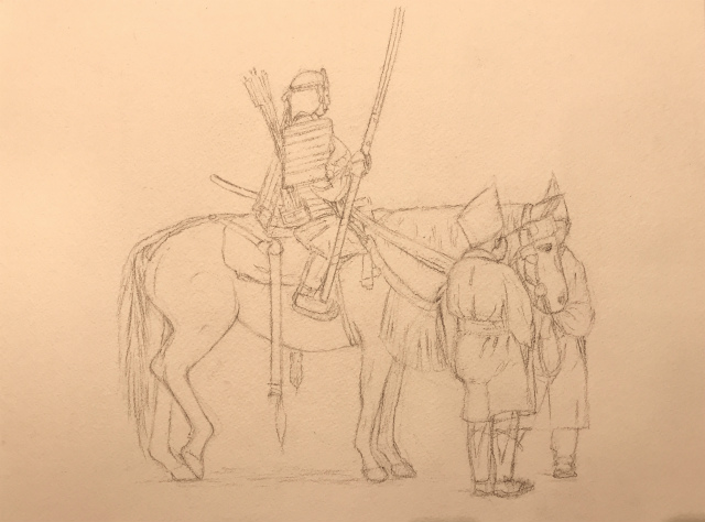 透明水彩画「巴御前(京都 時代祭り)」製作途中