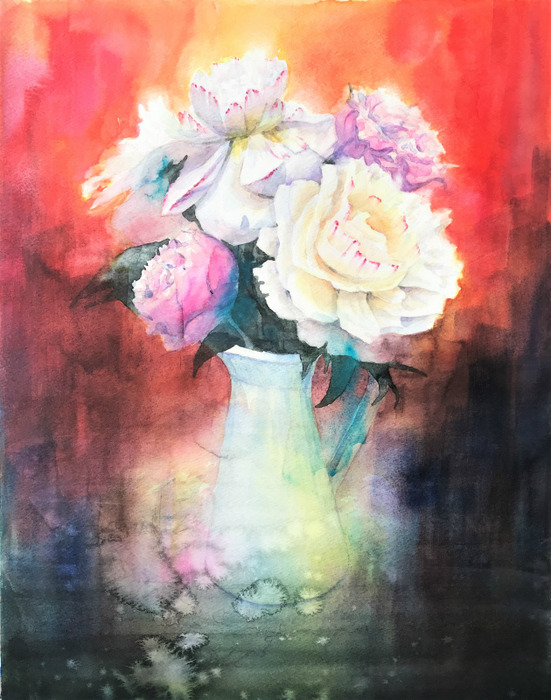 透明水彩画「赤い世界」2 (5)