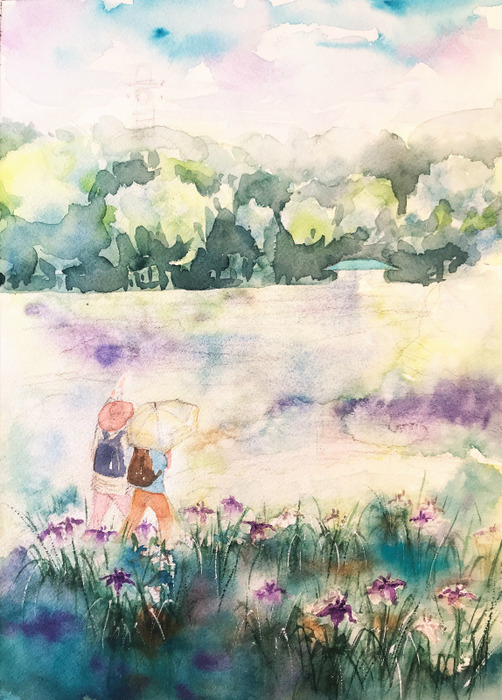 2020.02.21透明水彩画「菖蒲園(山田池公園)」#8完成 (3)