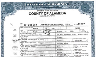 Kamala Harris birth certificate