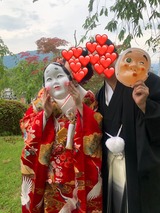 卒花嫁 おかめとひょっとこのお面 衣装 着物 りさいくる