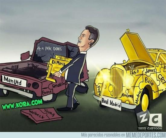 ◆画像小ネタ◆黄金の自動車（レアル）からポンコツにエンジン（ディ・マリア）を移し替えるファン・ハール